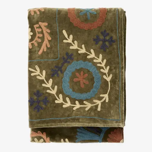 Suzani embroidered velvet throw